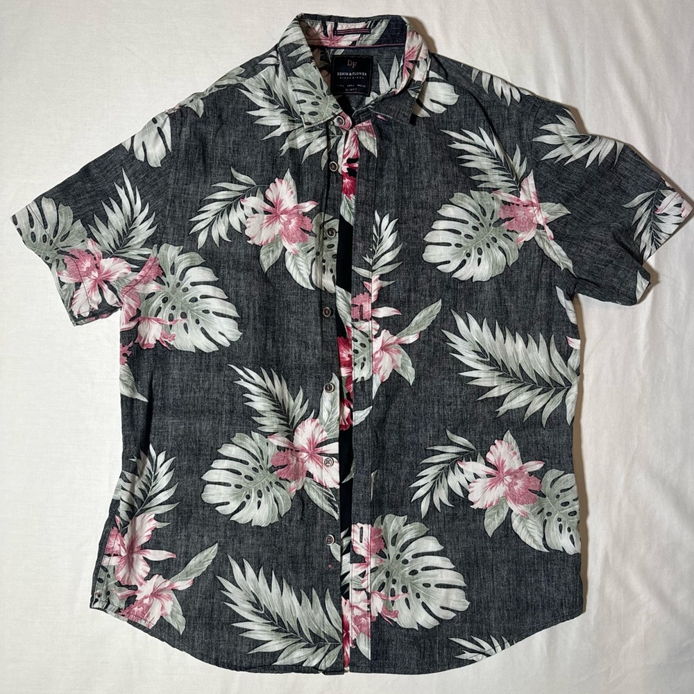 Denim & Flower Black and Pink Floral Casual Shirt